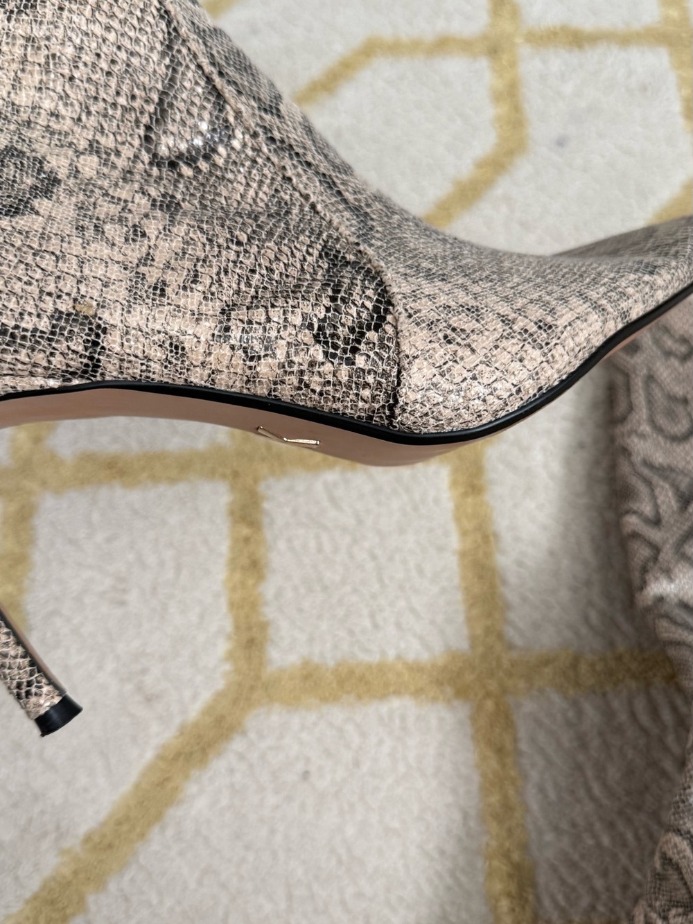 Snake-Print Knee-High Stiletto Boots - Beige - Picture 9 of 12